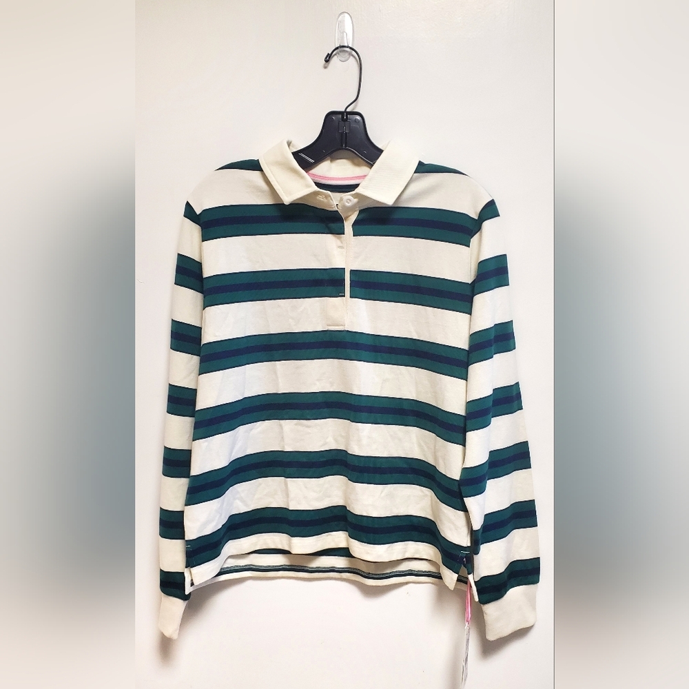 NWT Vineyard Vines Women's Green and White Striped Collared Shirt
